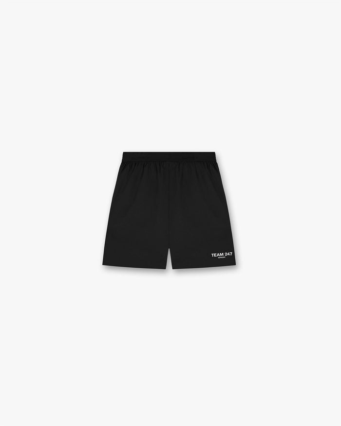 Back product image of mens black shorts on a plain white background | Team 247 Fused Shorts in Black | Shorts with branded waistband and reverse coil zippers | 247 Shorts | Represent Clo