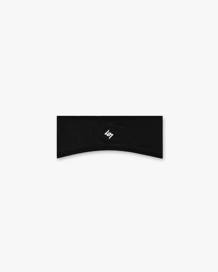 Back product image of a mens black headband on a plain white background | Team 247 Headband in Black | Headband with rubberised print branding | 247 Accessories | Represent Clo