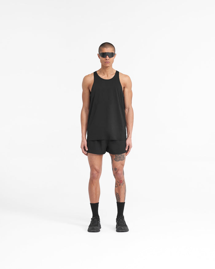 Man wearing black race shorts on a plain white background | Team 247 Race Shorts in Jet Black | Polyester shorts with large side split and zip pocket | 247 Shorts | Represent Clo