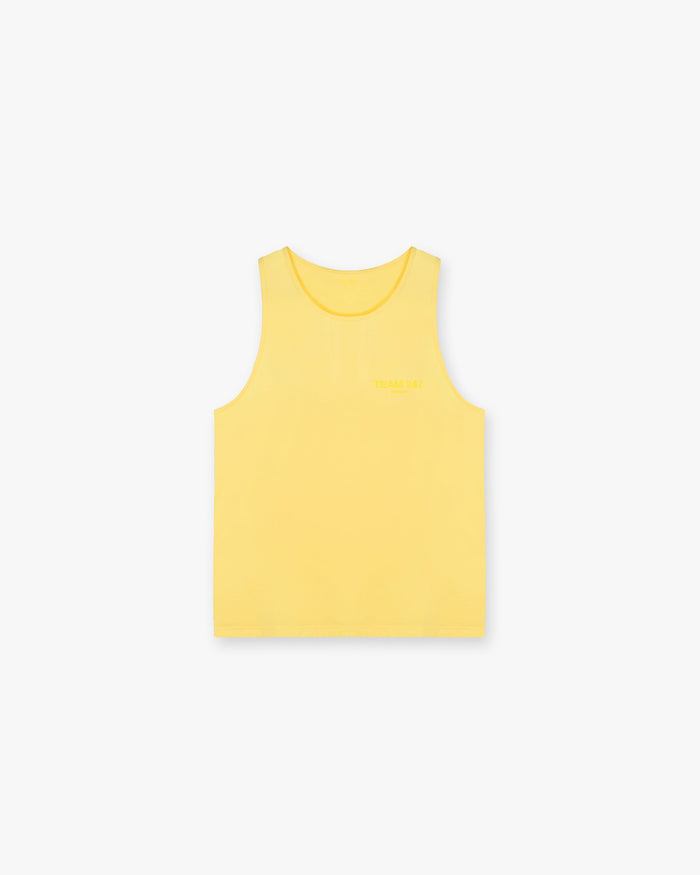 Front product image of a mens lemon vest on a plain white background | Team 247 Run Vest in Lemon | Lightweight breathable running vest | 247 T-Shirts | Represent Clo