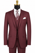 Torino Collection – Men’s Regular Fit Three-Piece Suit with Vest in Solid Maroon - Upscale Men's Fashion