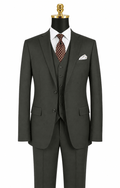 Torino Collection – Men’s Regular Fit Three-Piece Suit with Vest in Solid Olive - Upscale Men's Fashion