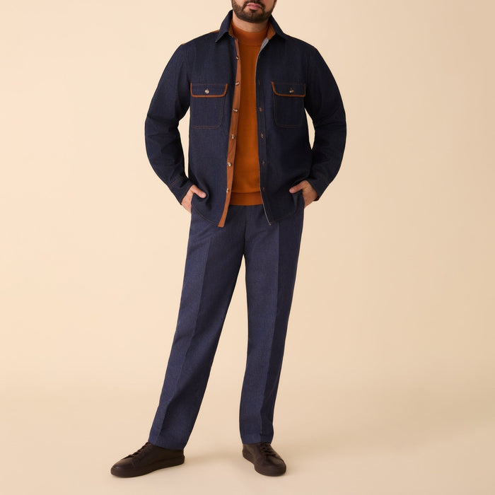 Two Piece Denim Set with Suede Trim Regular Fit - Upscale Men's Fashion