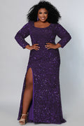 Unmistakable Purple Plus Size Sequin Long Sleeve Formal Dress