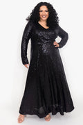 Uptown Long Sleeve Black Sequin Maxi Dress