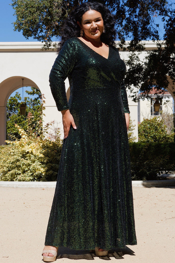 Uptown Long Sleeve Hunter Sequin Maxi Dress
