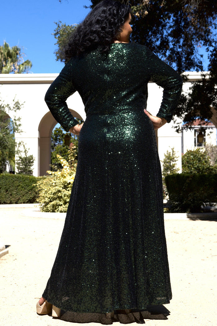 Uptown Long Sleeve Hunter Sequin Maxi Dress