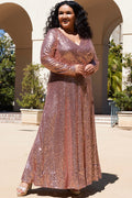 Uptown Long-Sleeve Rose Gold Sequin Maxi Dress