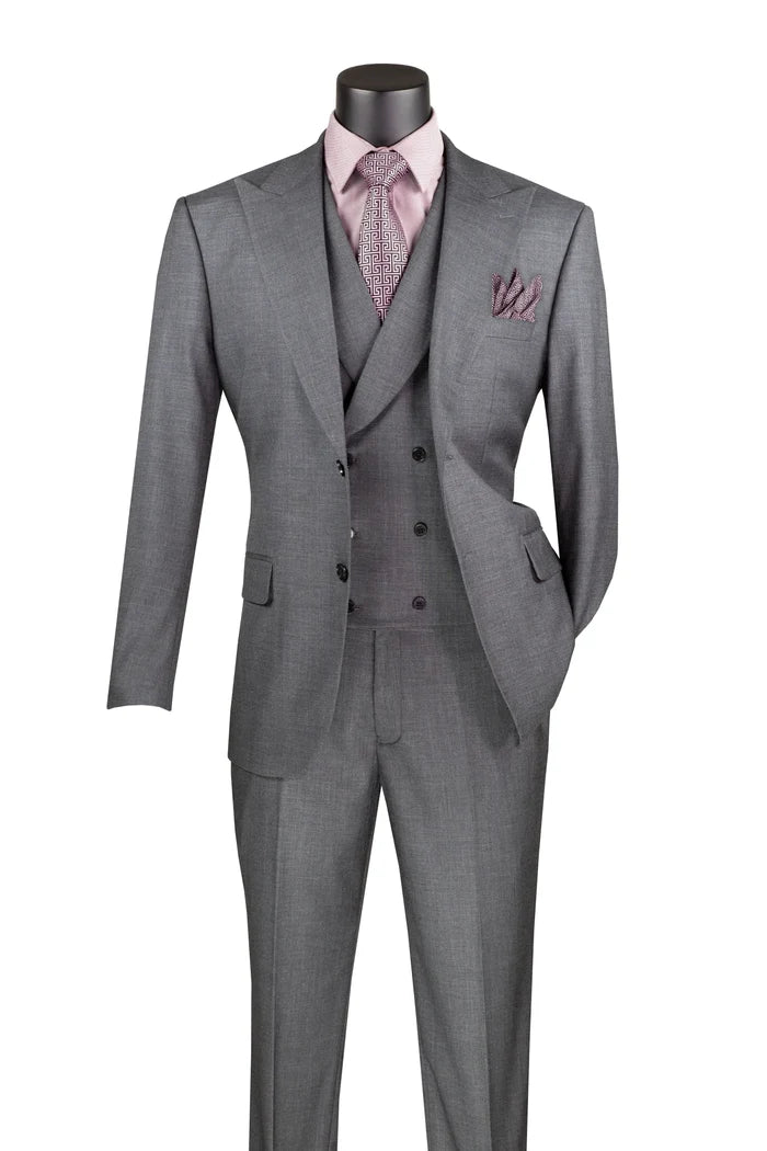 Vellaro Collection-Charcoal Modern Fit 3-Piece Suit with Lapel Vest & Adjustable Pants - Upscale Men's Fashion