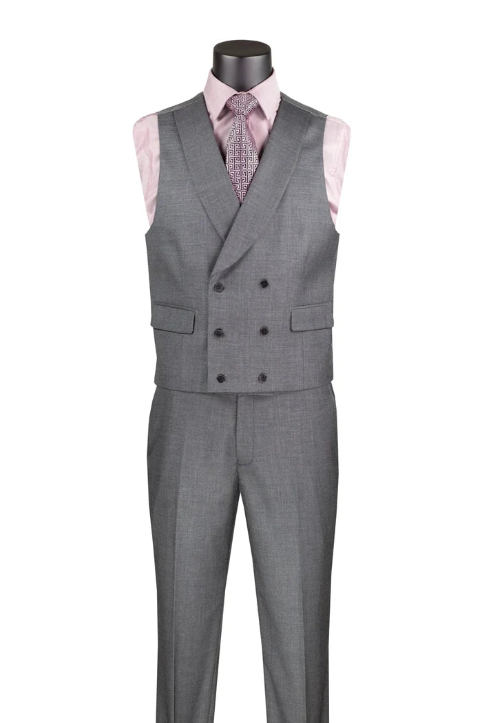 Vellaro Collection-Charcoal Modern Fit 3-Piece Suit with Lapel Vest & Adjustable Pants - Upscale Men's Fashion