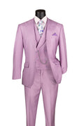 Vellaro Collection-Lavender Modern Fit 3-Piece Suit with Lapel Vest & Adjustable Pants - Upscale Men's Fashion