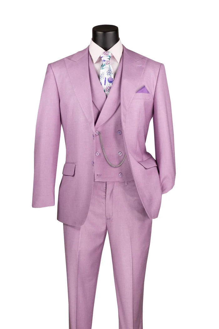 Vellaro Collection-Lavender Modern Fit 3-Piece Suit with Lapel Vest & Adjustable Pants - Upscale Men's Fashion