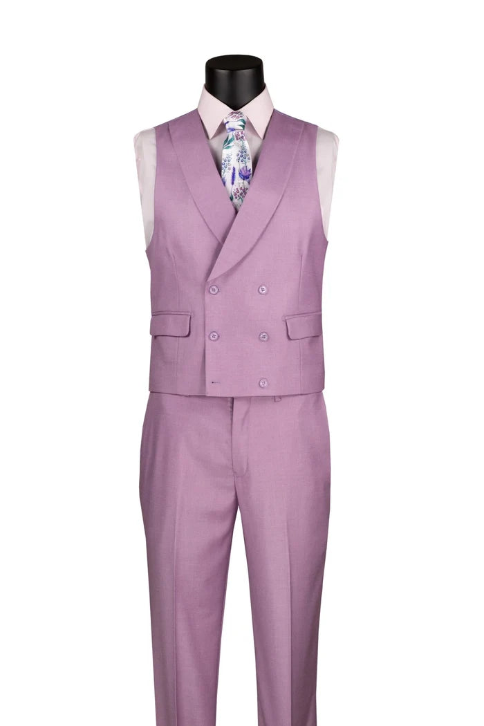 Vellaro Collection-Lavender Modern Fit 3-Piece Suit with Lapel Vest & Adjustable Pants - Upscale Men's Fashion