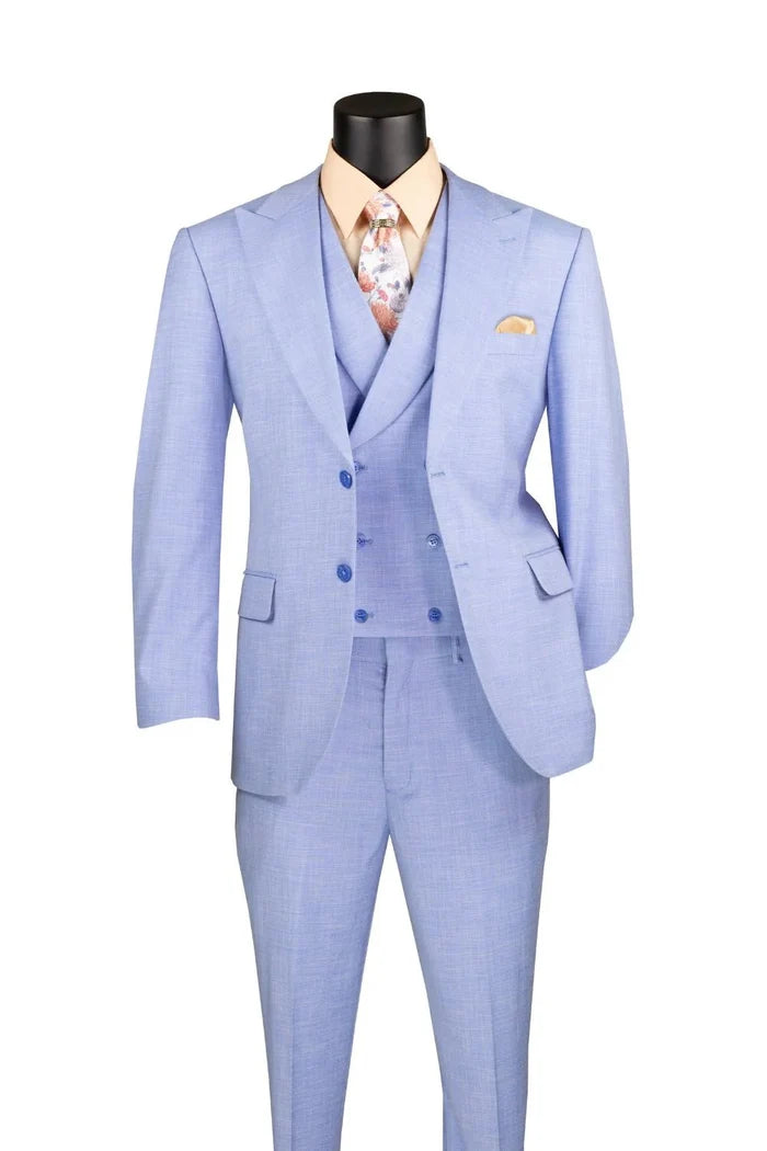 Vellaro Collection-Light Blue Modern Fit 3-Piece Suit with Lapel Vest & Adjustable Pants - Upscale Men's Fashion