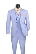 Vellaro Collection-Light Blue Modern Fit 3-Piece Suit with Lapel Vest & Adjustable Pants - Upscale Men's Fashion