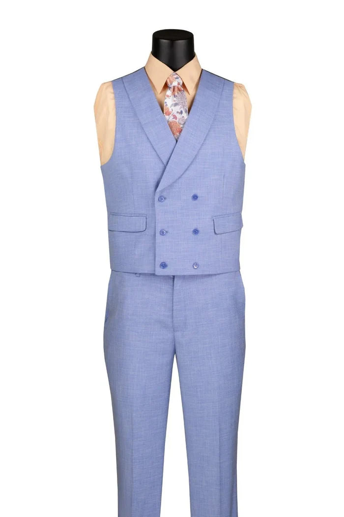 Vellaro Collection-Light Blue Modern Fit 3-Piece Suit with Lapel Vest & Adjustable Pants - Upscale Men's Fashion