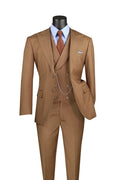 Vellaro Collection-Light Brown Modern Fit 3-Piece Suit with Lapel Vest & Adjustable Pants - Upscale Men's Fashion