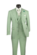 Vellaro Collection-Light Green Modern Fit 3-Piece Suit with Lapel Vest & Adjustable Pants - Upscale Men's Fashion