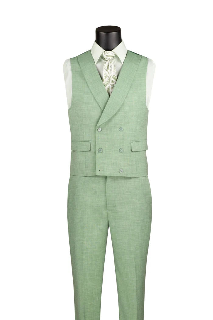 Vellaro Collection-Light Green Modern Fit 3-Piece Suit with Lapel Vest & Adjustable Pants - Upscale Men's Fashion