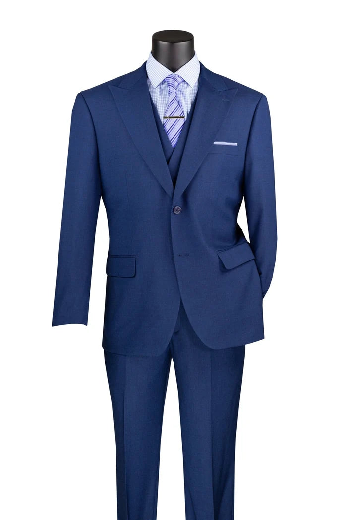 Vellaro Collection-Navy Modern Fit 3-Piece Suit with Lapel Vest & Adjustable Pants - Upscale Men's Fashion
