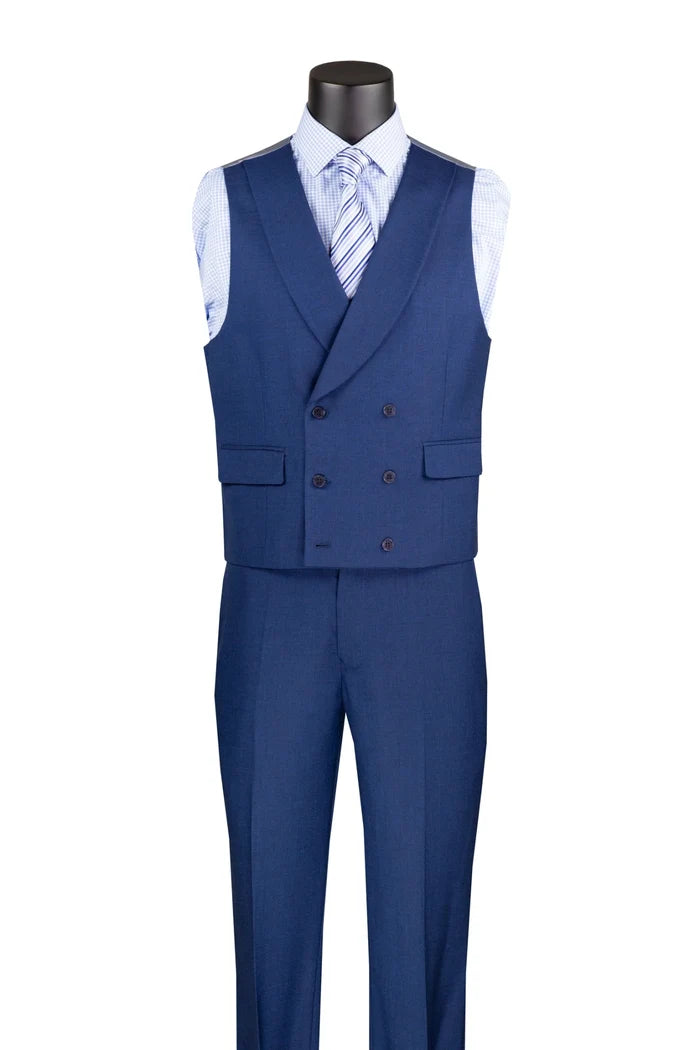 Vellaro Collection-Navy Modern Fit 3-Piece Suit with Lapel Vest & Adjustable Pants - Upscale Men's Fashion