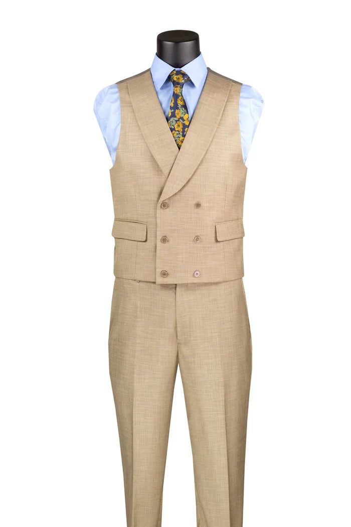 Vellaro Collection-Taupe Modern Fit 3-Piece Suit with Lapel Vest & Adjustable Pants - Upscale Men's Fashion