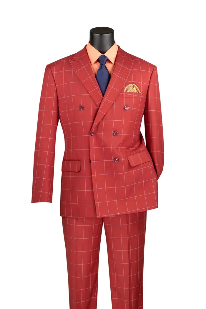 Verona Collection – Baked Apple Modern Fit Double-Breasted Windowpane Suit - Upscale Men's Fashion