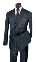 Verona Collection – Black Modern Fit Double-Breasted Windowpane Suit - Upscale Men's Fashion