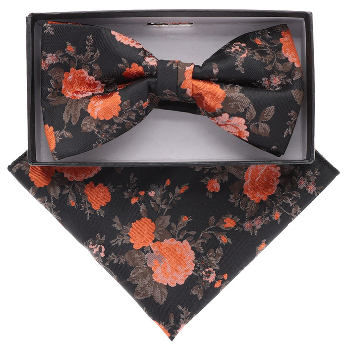 Vittorio Farina Men's Floral Design Satin Bow Tie & Pocket Square in Gift Box - Upscale Men's Fashion