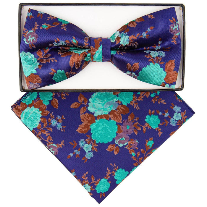 Vittorio Farina Men's Floral Design Satin Bow Tie & Pocket Square in Gift Box - Upscale Men's Fashion