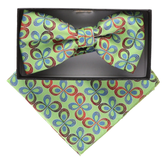 Vittorio Farina Men's Floral Design Satin Bow Tie & Pocket Square in Gift Box - Upscale Men's Fashion