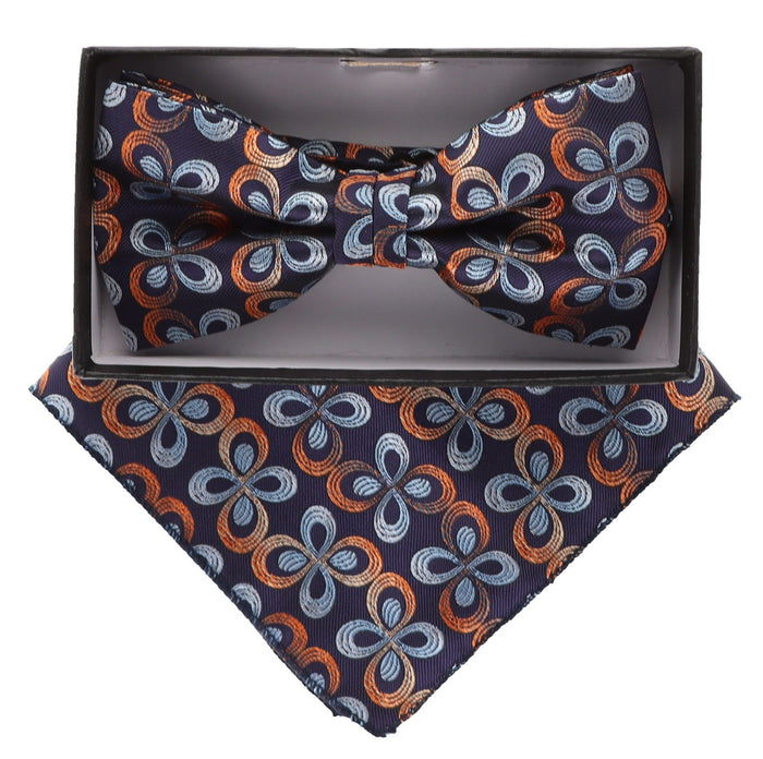 Vittorio Farina Men's Floral Design Satin Bow Tie & Pocket Square in Gift Box - Upscale Men's Fashion