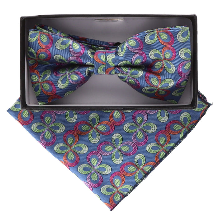 Vittorio Farina Men's Floral Design Satin Bow Tie & Pocket Square in Gift Box - Upscale Men's Fashion