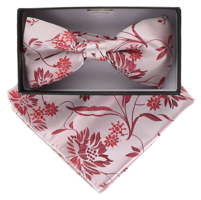 Vittorio Farina Men's Floral Design Satin Bow Tie & Pocket Square in Gift Box - Upscale Men's Fashion