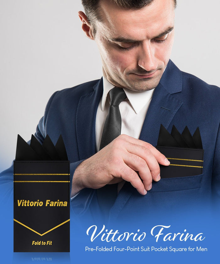 Vittorio Farina Men's Pre-Folded Pocket Square: Four-Point - Upscale Men's Fashion
