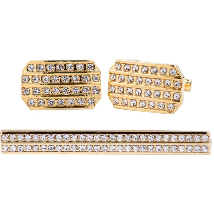 Vittorio Vico Gold Rhinestone Cufflinks & Tie Bar Set in Gift Box - Upscale Men's Fashion