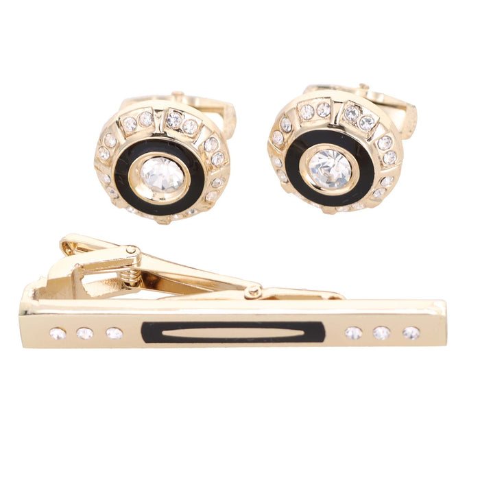 Vittorio Vico Gold Rhinestone Cufflinks & Tie Bar Set in Gift Box - Upscale Men's Fashion