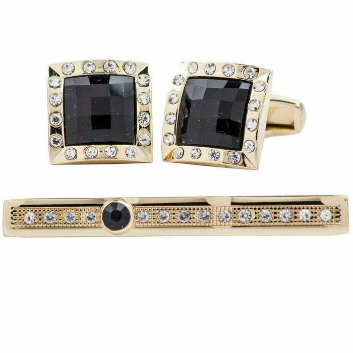 Vittorio Vico Gold Rhinestone Cufflinks & Tie Bar Set in Gift Box - Upscale Men's Fashion