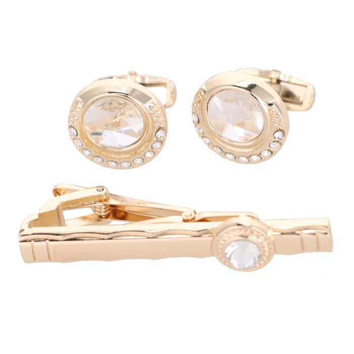 Vittorio Vico Gold Rhinestone Cufflinks & Tie Bar Set in Gift Box - Upscale Men's Fashion