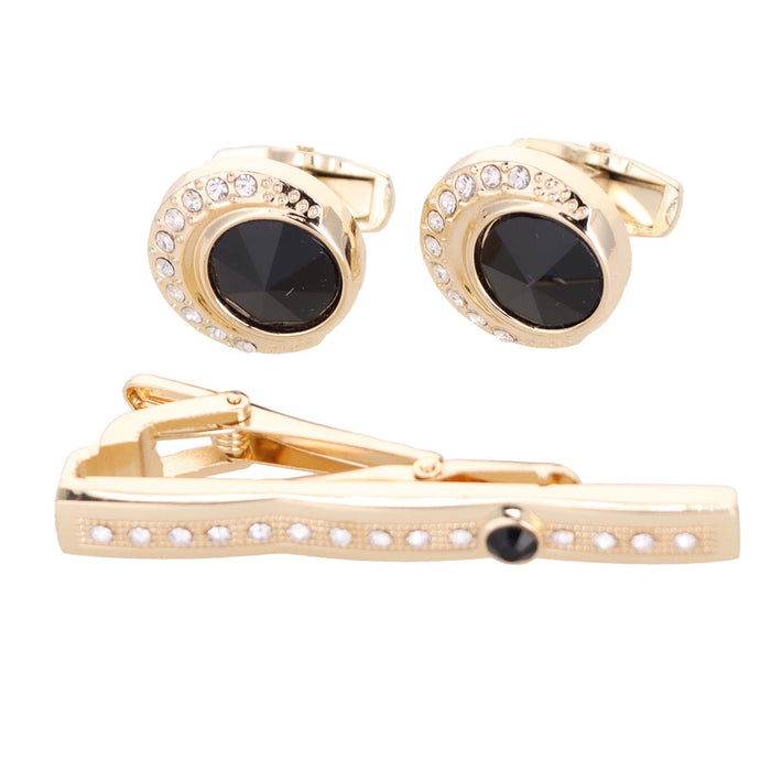 Vittorio Vico Gold Rhinestone Cufflinks & Tie Bar Set in Gift Box - Upscale Men's Fashion