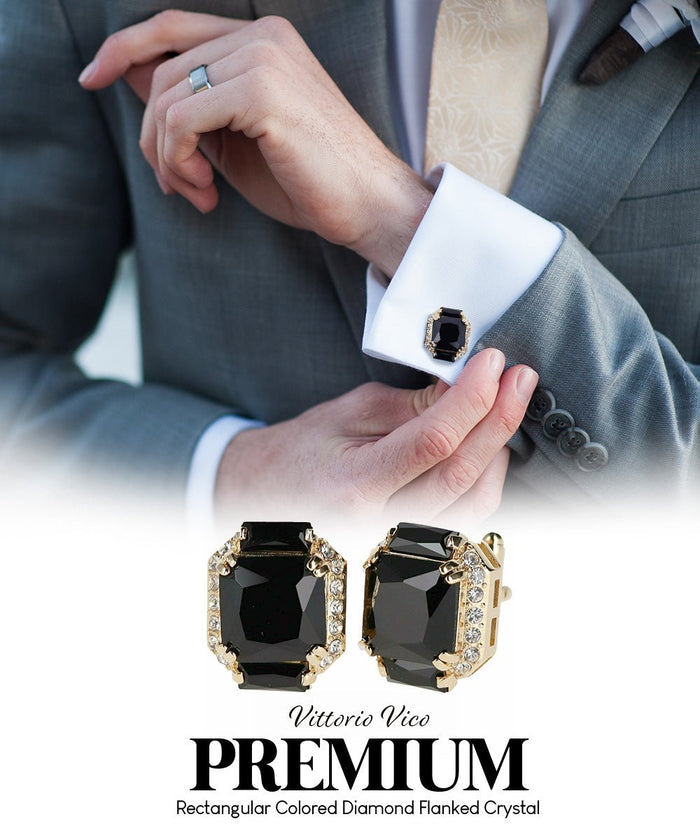 Vittorio Vico – Rectangular Diamond-Flanked Crystal Cufflinks - Upscale Men's Fashion