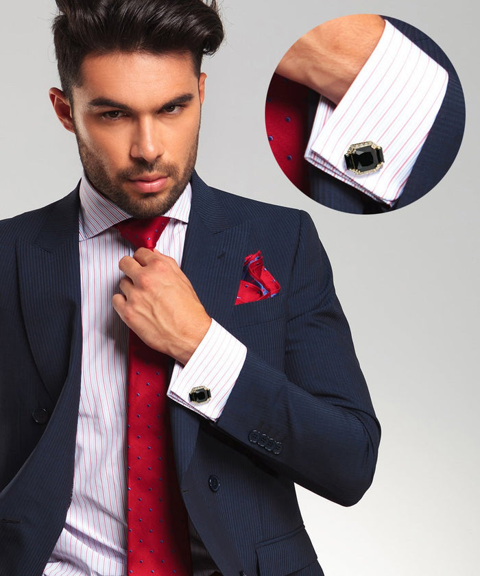 Vittorio Vico – Rectangular Diamond-Flanked Crystal Cufflinks - Upscale Men's Fashion