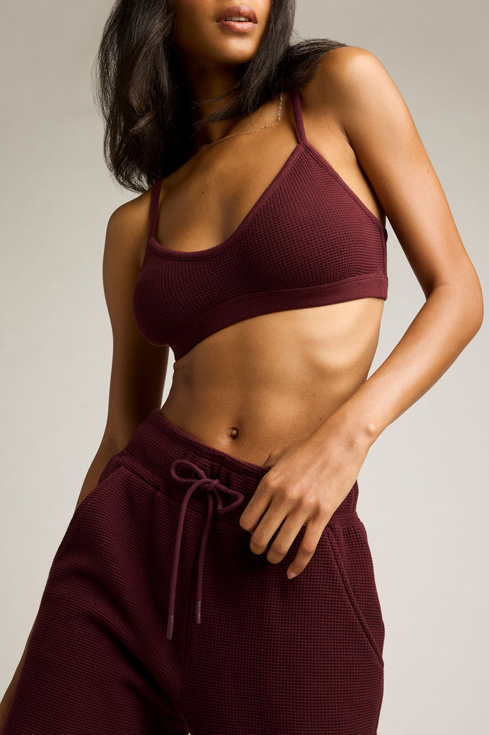 Garnet waffle knit jogger pants with ribbed texture and drawstring waist