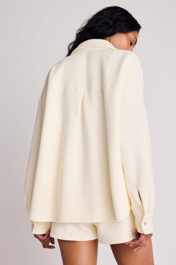 Waffle Knit Shirt Jacket in Cream