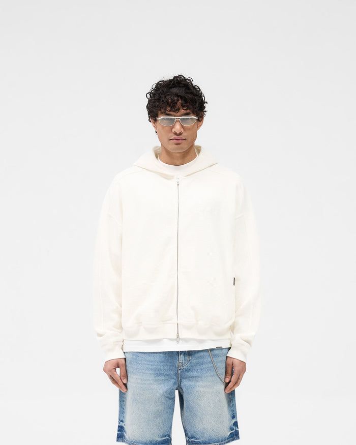 Waffle Zip Through Hoodie - Flat White
