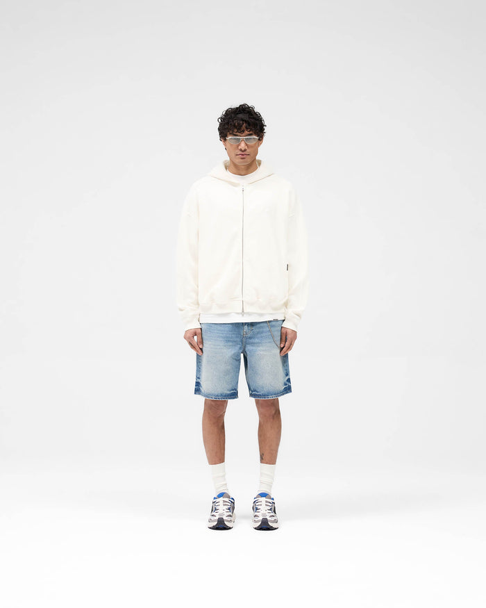 Waffle Zip Through Hoodie - Flat White