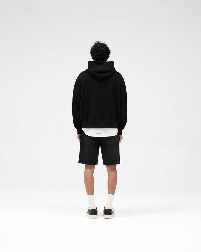 Waffle Zip Through Hoodie - Jet Black