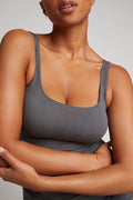 Graphite A-top cami with wide square neckline and thin straps
