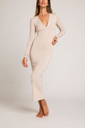 Whipped Henley Dress in Sand