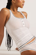 Whipped Racerback Tank in White + Black